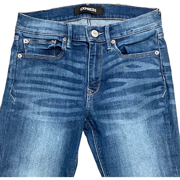 EXPRESS Mid Rise Legging Jeans Womens Sz 4R Med Wash Blue Stretch Denim Skinny - Picture 5 of 13